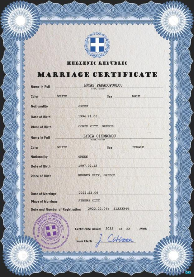 Download Greece marriage certificate PSD template Photoshop template